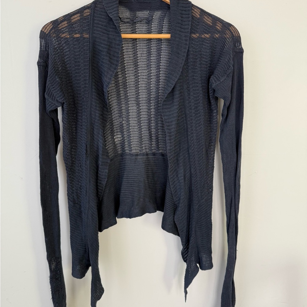Vintage Honeycomb Cobweb Rick Owens Sheer Black Cotton Cardigan 42 Made in Italy
